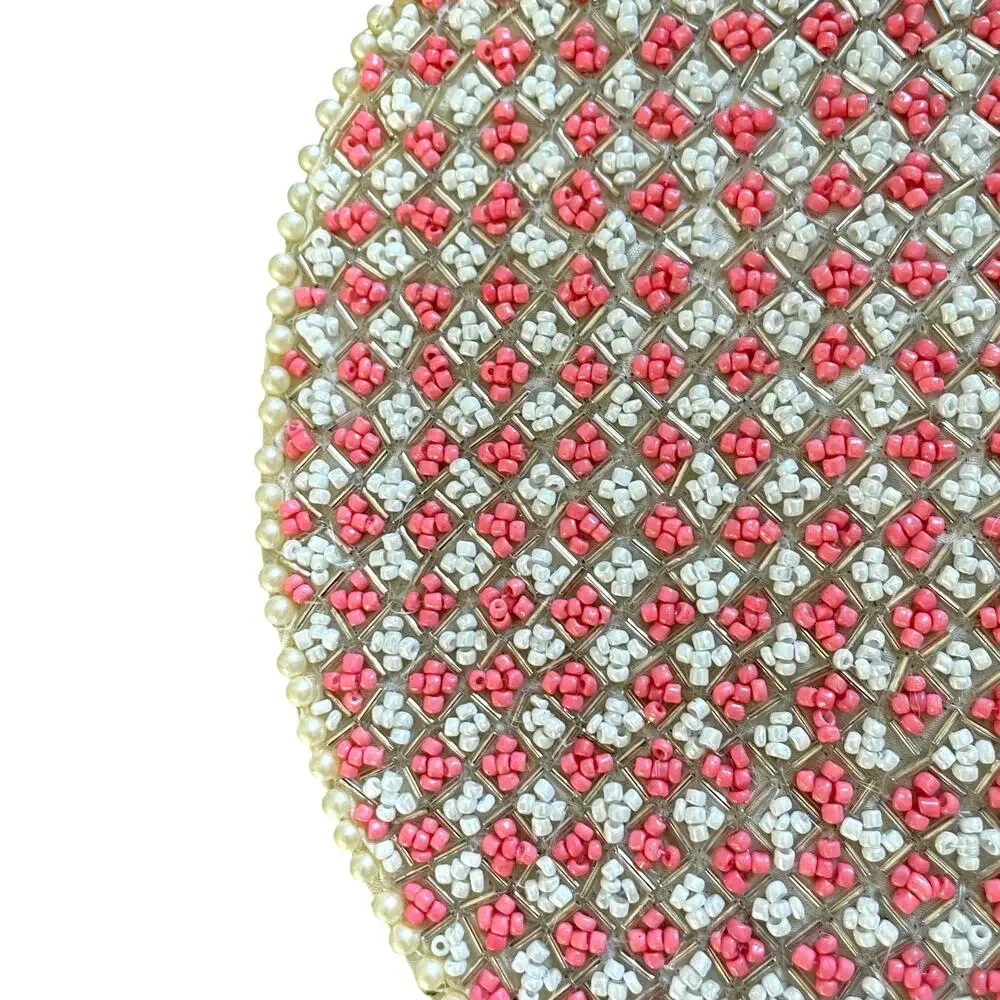 Cupcakes and Cashmere Beaded Heart Shaped Placemat Charger Pink White Silver New